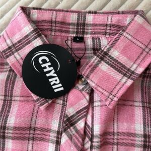 Chyrll Pink Plaid Button Down Shirt for Women